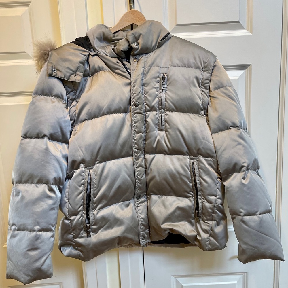 Andrew Marc Men’s Silver Metallic Puffer Coat